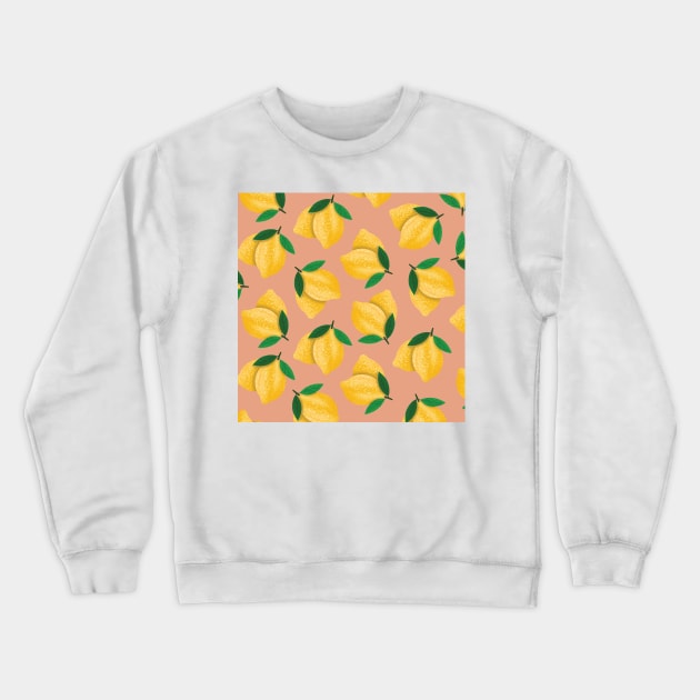 Lemon Pattern Orange Background Crewneck Sweatshirt by TheMoodyDecor